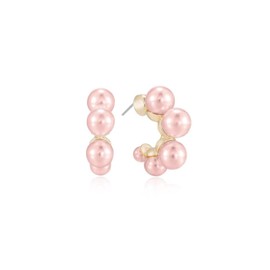 Ettika Gold Hoop Earrings. Pearl Earrings. 18k Gold Plated Hoops, Pink Pearl. Earrings For Women, Jewelry