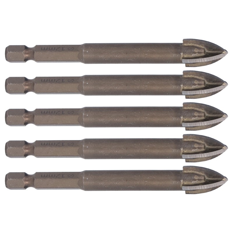 5Pcs Cross Drill Bit 1/4in Hex Shank Tile Glass Ceramic