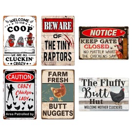 Metal Signs Chicken Signs Funny Chicken Coop Decor, Farm Sign for Home Kitchen Outdoor Decor Chickens Plaque Gifts for Chicken Fan Lovers 6 Pces 8×12 Inch