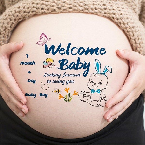 Pregnant Women Self Photo Sticker for Maternity Photos, Cute Boys Simple Self Photo Rabbit Ears Baby Practice Sticker Included Instructions Included