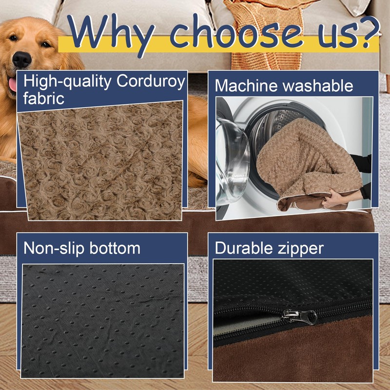 Orthopedic Dog Bed for Large Medium Sized, Washable Memory Foam