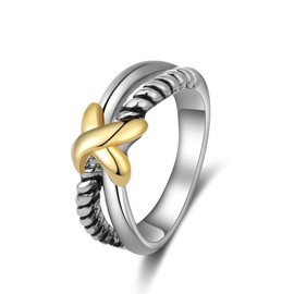 dnswez Two Tone Crossover Ring - Gold and Silver X Knot Ring Trendy Statement Ring Twisted Cable Wire Band Ring Jewelry Gift (X Knot, 8)