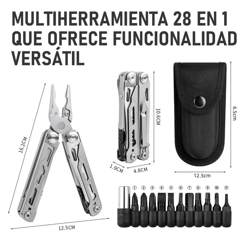 28 en 1 Multiherramienta Alicates de Acero Inoxidable con Funda,