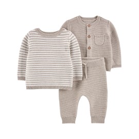 Simple Joys by Carter's unisex-baby 3-piece Sweater Set, Grey Heather Stripe, 24 Months