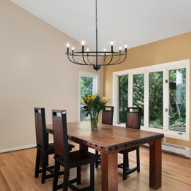 WBinDX 8-Light Black Chandelier, Farmhouse Round Chandeliers for Dining Room, 35.4 Inch Rustic Industrial Metal Candle Chandelier Hanging for Bedroom Living Room Entryway Foyer Lighting