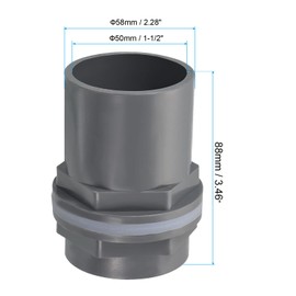 PATIKIL PVC Water Tank Pipe Fitting 1-1/2" ID DN40, Straight Tube Adapter Connector, Grey
