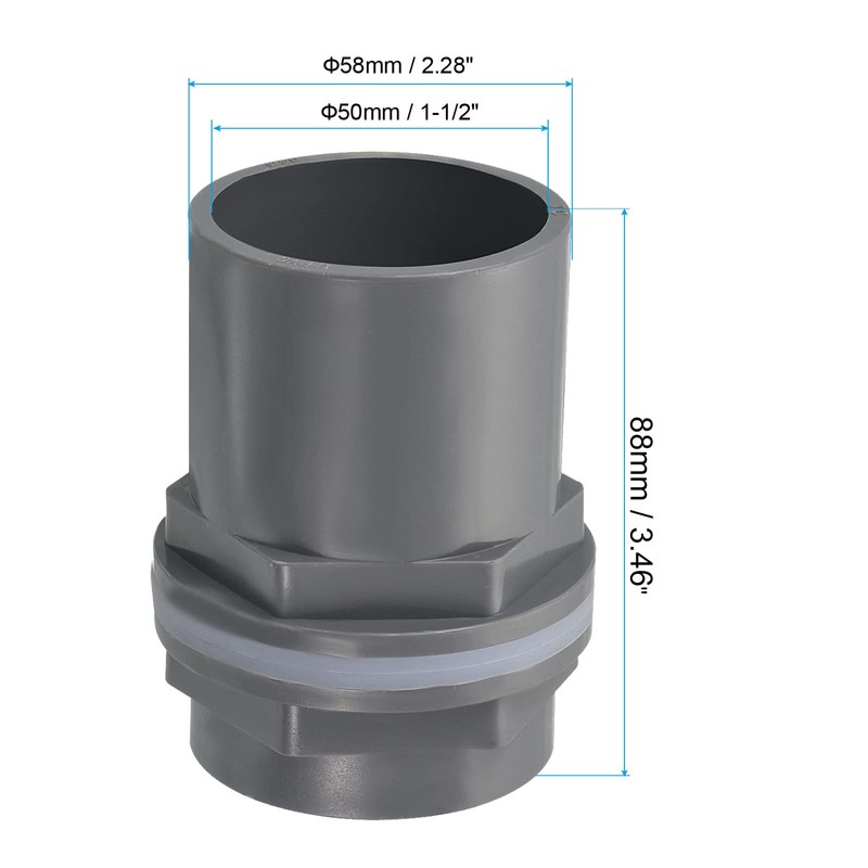 PATIKIL PVC Water Tank Pipe Fitting 1-1/2" ID DN40, Straight