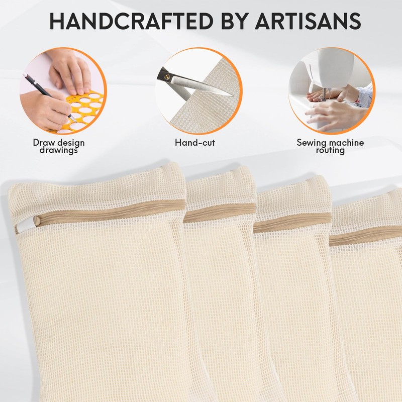 4 Piece Small, Durable Organic Cotton Mesh Laundry Bag with