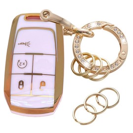 EJOAOJE Key Protective Shell for RAM Key Fob Cover with Keychain Fit for RAM 2500 3500 4500 5500 Smart Key Case Accessories (4-Button-Pink-Gold)