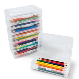 Slomg 6 Pack Plastic Pencil Case Box, Clear Large Capacity Hard Pen Organizer, Stackable Storage Containers with Snap Lids, Bulk Craft Boxes for Crayon Marker Beads Office Art Supplies