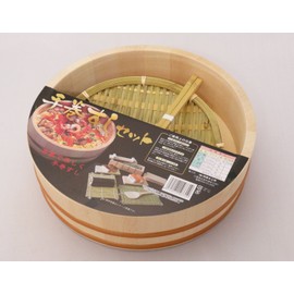 Ichihara Woodworkshop Hand Rolled Sushi Set, Sushi Tub, 10.6 inches (27 cm), For 3 Plungers, Diameter 10.6 x Height 3.2 inches (27 x 8.2 cm), Beige