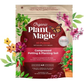 Organic Plant Magic Compressed Organic Potting Soil for Garden, Plants & Vegetables - Expands 4X Whe - 2Lb