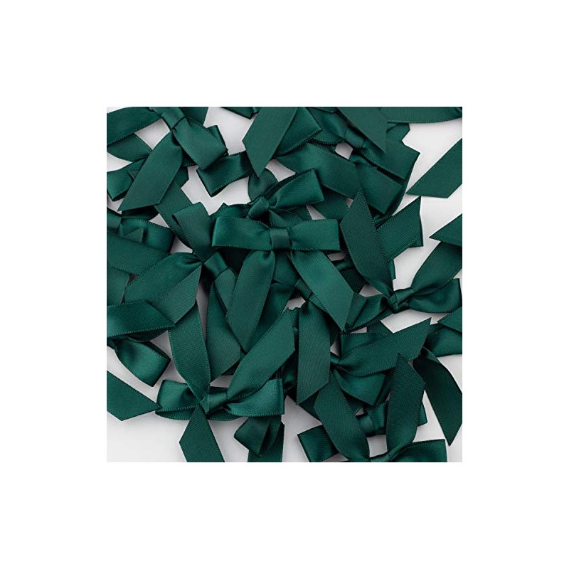 7Rainbows 50pcs Boutique 1.5" Dark Green Satin Ribbon Mini Bows