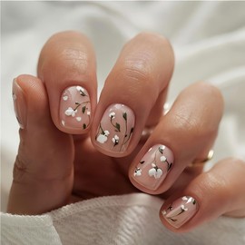 BFY Summer Press on Nails Short Square Fake Nails, Cute Acrylic Nails Kits (Style 11, standard)