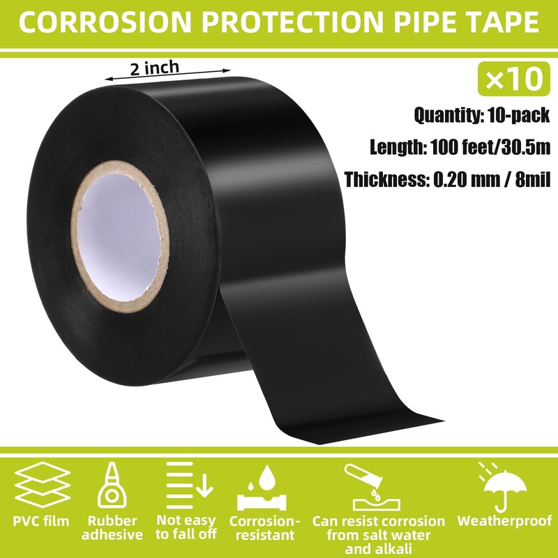 Nuanchu 10 Pcs 2" x100ft Pipe Wrap Tape, 8.0mil PVC