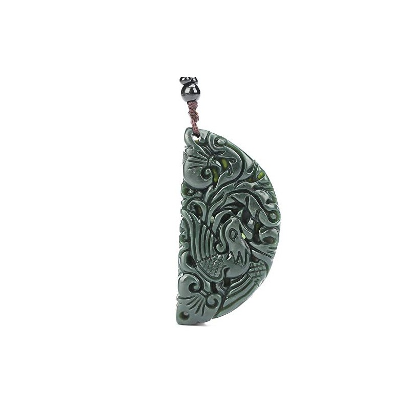 2 Certified Deep Green Pendant Phoenix Dragon Natural Jade Jasper,