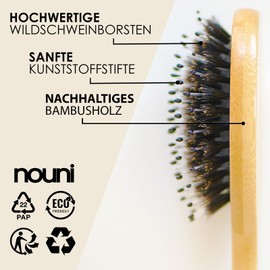 Children's Bamboo Wood Brush with Boar Bristles | Kids Brush: No Pull | Premium Baby Massage Comb | Hair Brush by nouni