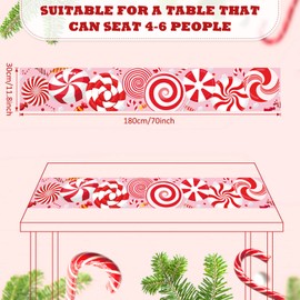 Christmas Candy Cane Table Runner Red White Sugar Table Runner Xmas Winter Snowflake Rectangular Tablecloth Washable Sweets Runner for Home Kitchen Dining Party Holiday Decor Wedding, 11.8 x 70 Inch