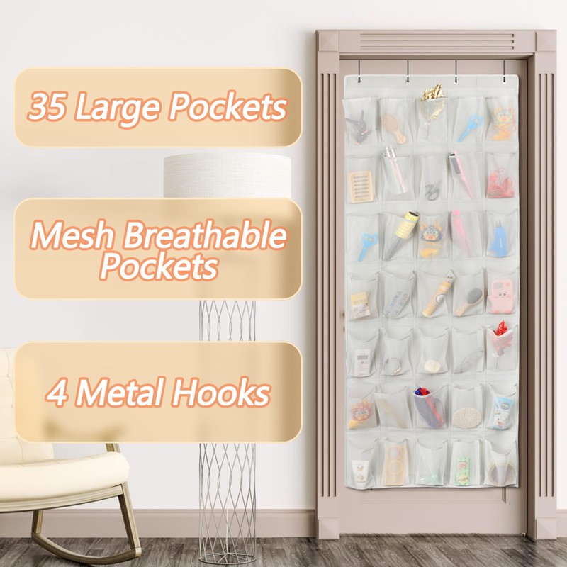 GOMAJI 35 Large Pockets Over the Door Shoe Organzier, Hanging