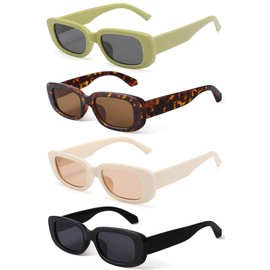 KUGUAOK 4 PACK Retro Rectangle Sunglasses Women and Men Vintage Small Square Sun Glasses UV Protection
