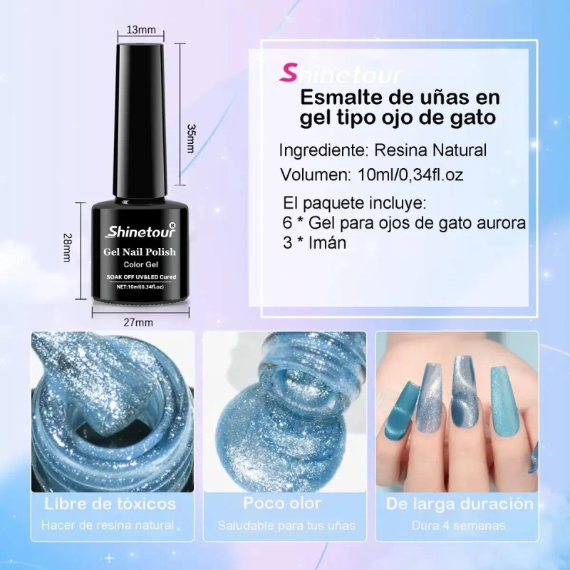6 Uds 9d Cristal Holográfico Efecto Ojo De Gato Esmalte+imán