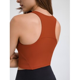 ABOCIW Women's Racerback Sports Bra High Neck Longline Yoga Crop Top with Built-in Bra Workout Tank Tops Brick Red Medium