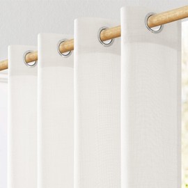 MRTREES Natural Linen Look Voile Curtains 54 Drop, Semi Sheer Bedroom Curtains with Eyelet Privacy Protected Window Treatments, 2 Panels 117x137 CM 46x54 Inch Natural