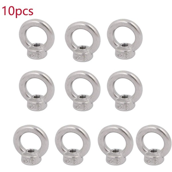 POFET 10Pcs M6-316 Stainless Steel DIN582 Lifting Eye Nuts Screw Bolts Marine Cable Rope Ring, Marine Lifting Eye Nut for Cable