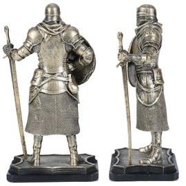 H&W 7.1''H Warrior Figurine, Guard Ornament, Soldier Statue, Medieval Armored Knight Decoration, for Office Desk & Study Room, A Gift for Husband/Father/A Real Man, Golden(WS24104-J)