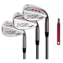 Majek Golf Senior Ladies Complete Wedge Set: 52° Gap Wedge (GW), 56° Sand Wedge (SW), 60° Lob Wedge (LW) Right Handed Ladies Flex Steel Shaft. + Free Wedge Groove Sharpener (Red)