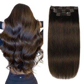 XDhair 22 Inch Clip in Hair Extensions 6 Pcs 120G Dark Brown Real Human Hair Extensions Clip ins Long Straight Hair for Women #2 22 Inch