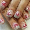 Valentines Press on Nails Short Square Red Hearts Fake Nails