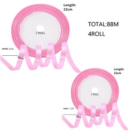 Gift Ribbon Pink, 88 m Satin Ribbon Pink Bow, 4 Rolls Ribbon Pink Ribbon, Gift Ribbon Bow Ribbon Pink, Pink Ribbon for Gift Wrapping, Crafts, Wedding Decoration (Pink 10 mm, 20 mm)