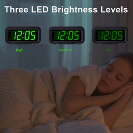 Timegyro Digitaluhr batteriebetrieben, Wecker für Schlafzimmer mit LED-Anzeige mit Langer Batterielebensdauer, einstellbare Helligkeit, 12/24 Stunden, Snooze