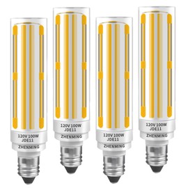 Dimmable JDE11 Led Bulbs 120V 100W Halogen Candelabra Bulbs Equivalent,COB LED T6 Mini Candelabra Base JD E11 Bulb, 3000K Warm White 10W 1100lm E11 for Chandeliers,Ceiling Fan,4Pcs