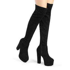 Allegra K Women's Platform Block Heel Black Over Knee High Boots - 8.5 M US