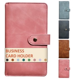 Leather Professional Business Card Holder Book Organizer, 240 Card Slots Capacity Booklet, Premium PU Name Cards Storage Folder with Soft Cover, Credit Card Binder Holder for Men/Women (Pink)