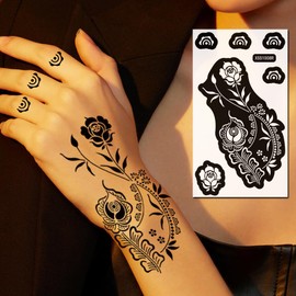 XMASIR 18 Sheets (9 Pairs) Henna Tattoo Stencil Kit for Hand, Glitter Temporary Tattoo Henna Stencils Reusable for Women Girls (18P)