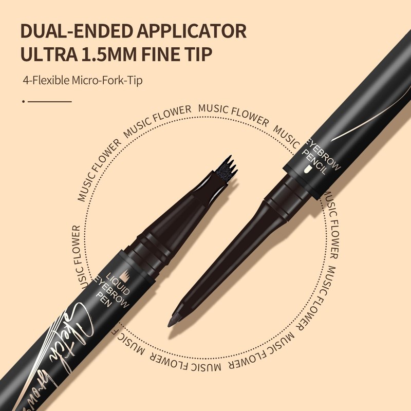 Music Flower eyebrow pencil,Dual-Ended Microfilling Eyebrow Pen, Liquid Eyebrow Pen