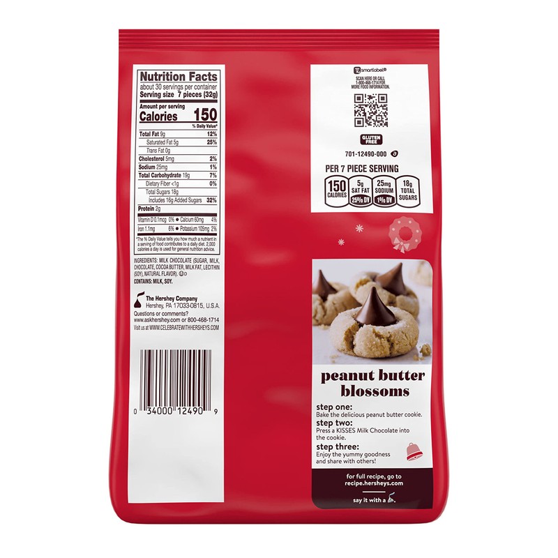 HERSHEY'S KISSES Milk Chocolate, Christmas Candy Bag, 34.1 oz