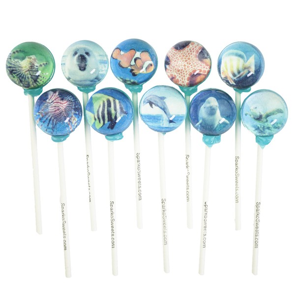 Sparko Sweets Aquatic Lollipops Animal and Fish Designs 10 Count, 1.5 lbs, 6.5 Ounce