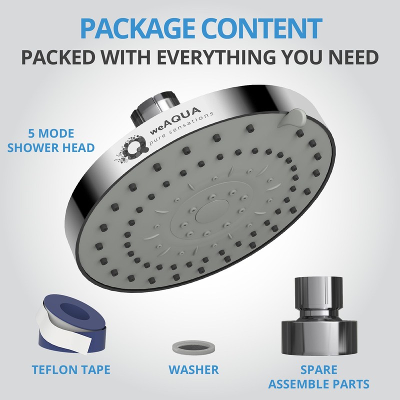 WEAQUA High Pressure Shower Head 2 PACK - 5 Spray
