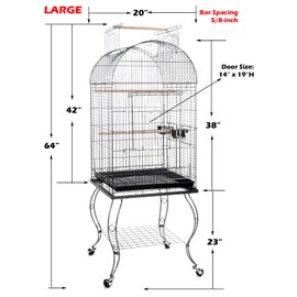 Large 20-Inch Open Plays Dome Top 5/8 Inch Bar Spacing Lovebird Cockatiel Cockatiels Parakeets Cage Stainless Steel Cups Removable Stand (White)
