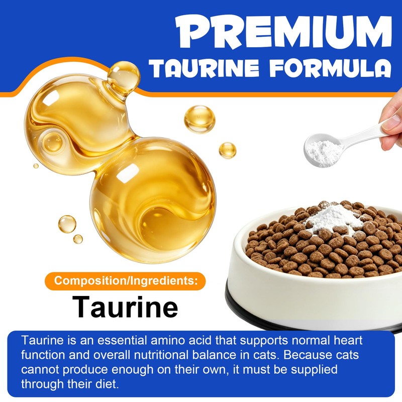 Taurine Powder for Cats, Cat Supplement for Heart, Vision, and