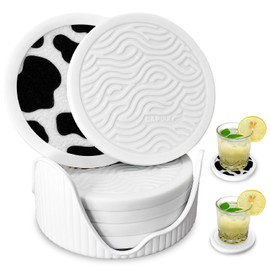 Felt Pad Coasters - Set of 6 Unique Modern Table Coasters with Super Absorbent Felt Pad for Farmhouse, Bar, Office, Home, Beverage (Cow Color)