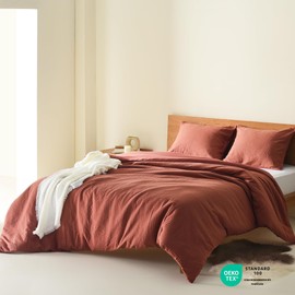 Comfort Spaces Burnt Orange Queen Duvet Cover Set - 2 Pieces Breathable Dotted Weave Texture Duvet Sets, Modern Farmhouse Boho Duvet Cover & Sham, All Season Microfiber Queen Bed Set, Full/Queen