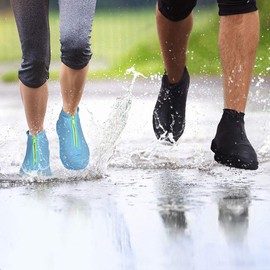 JUDA Waterproof Shoe Covers, Reusable Non-slip Overshoes, for Rain, Snow Days, Desert, Beach, Muddy Roads, black