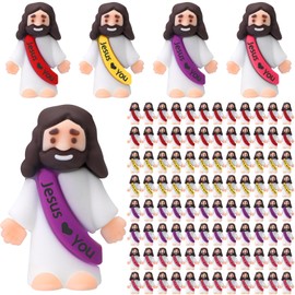 Bememo 100 Pcs Little Jesus Figures Jesus Loves You Original Design Rubber Pocket Toys Little Figures to Hide and Seek Sunday School Religious Party Share Gifts(Bright Colors)