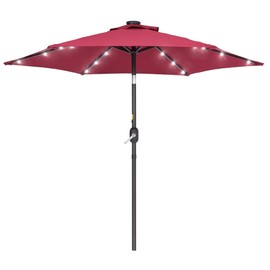 Bonosuki 7.5' Solar LED Outdoor Umbrella Patio Umbrella 2-Year-Non-Fading Steel Market Umbrella with Push Button Tilt and Crank,Red