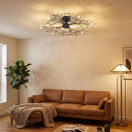 36 Inch 8-Lights Branch Shaped Creative Retro Style Flower Vine Ceiling Light Fixtures for For bedroom use Ceiling lamp Handmade Branches ceiling lamp Black Close to Ceiling Light Flush Mount Fixture